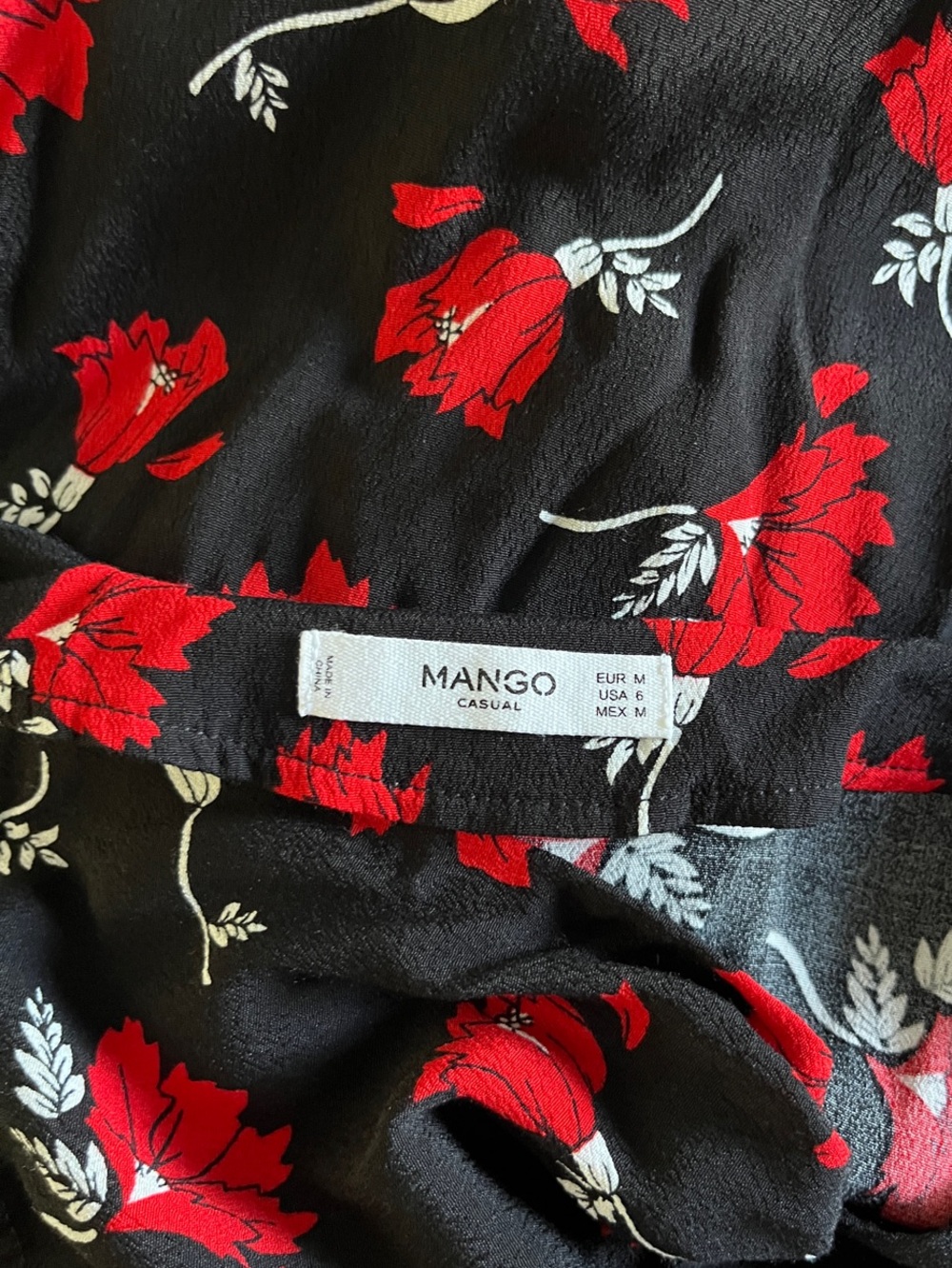 Mango Black And Red Floral Pattern Mini Dress 100% Viscose Size 6 Nwot - Picture 6 of 7